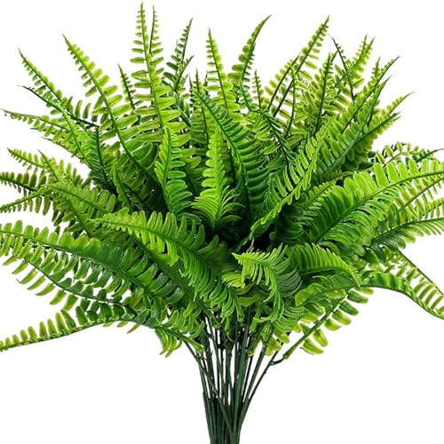 KyeeaDIY Plantas artificiales, 12 racimos de helechos falsos al aire libre, arbustos artificiales, arbustos, vegetación, resistentes a los rayos UV, plantas artificiales para decoración de porche