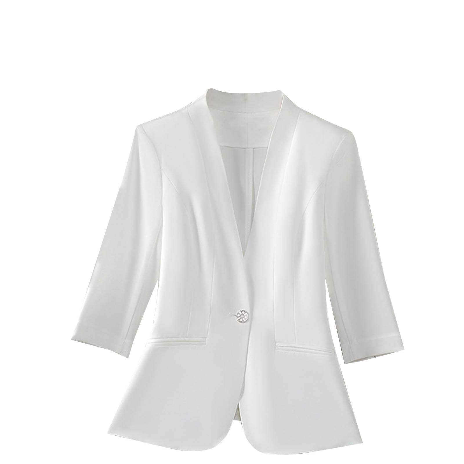 Womens Fashion Lapel Button Blazer Jackets Business Casual Work Office Suit Jacket 3 4 Sleeve Blazers with Pockets