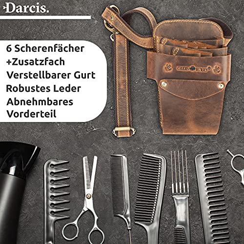 Foto von Darcis Friseurtasche Braun - Extra groß aus echtem Rindsleder - Individuell verstellbarer Gurt - Robuste Scherentasche mit festen Druckknöpfen