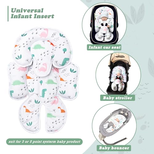 Image of Infant Car Seat Insert, Soft Baby Car Seat Head Neck Pillow, Reversible Newborn Carseat Insert with Strap Covers, Universal Seat Pad for Carseats, Stroller, Swings, Bouncer, Dinosaurs