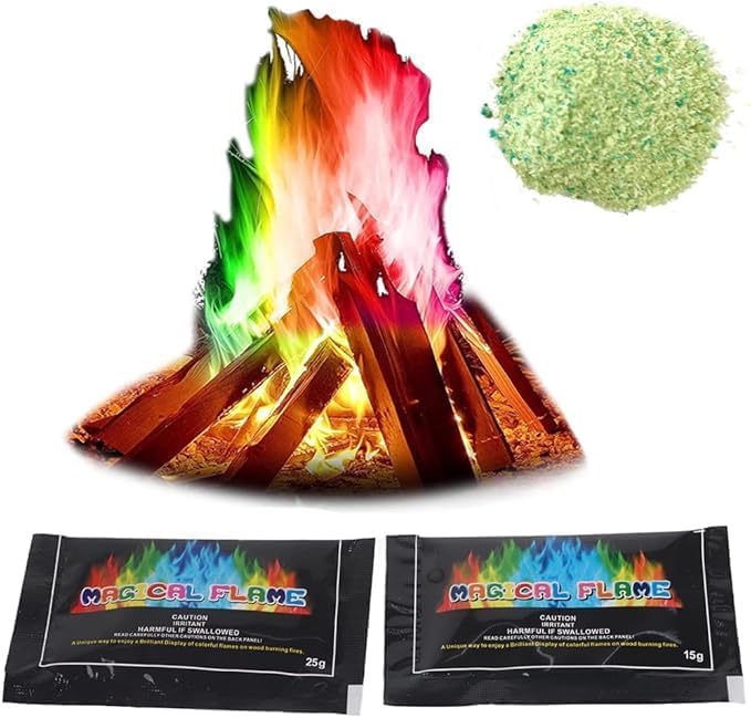 Rainbow Fire Color Packets, Magic Fire Extreme Color Changing Flames for Campfires, Fire Pits, and Bonfires - Long-Lasting Smokeless Flame Enhancer (10g Each) (Magical Flame, 50)