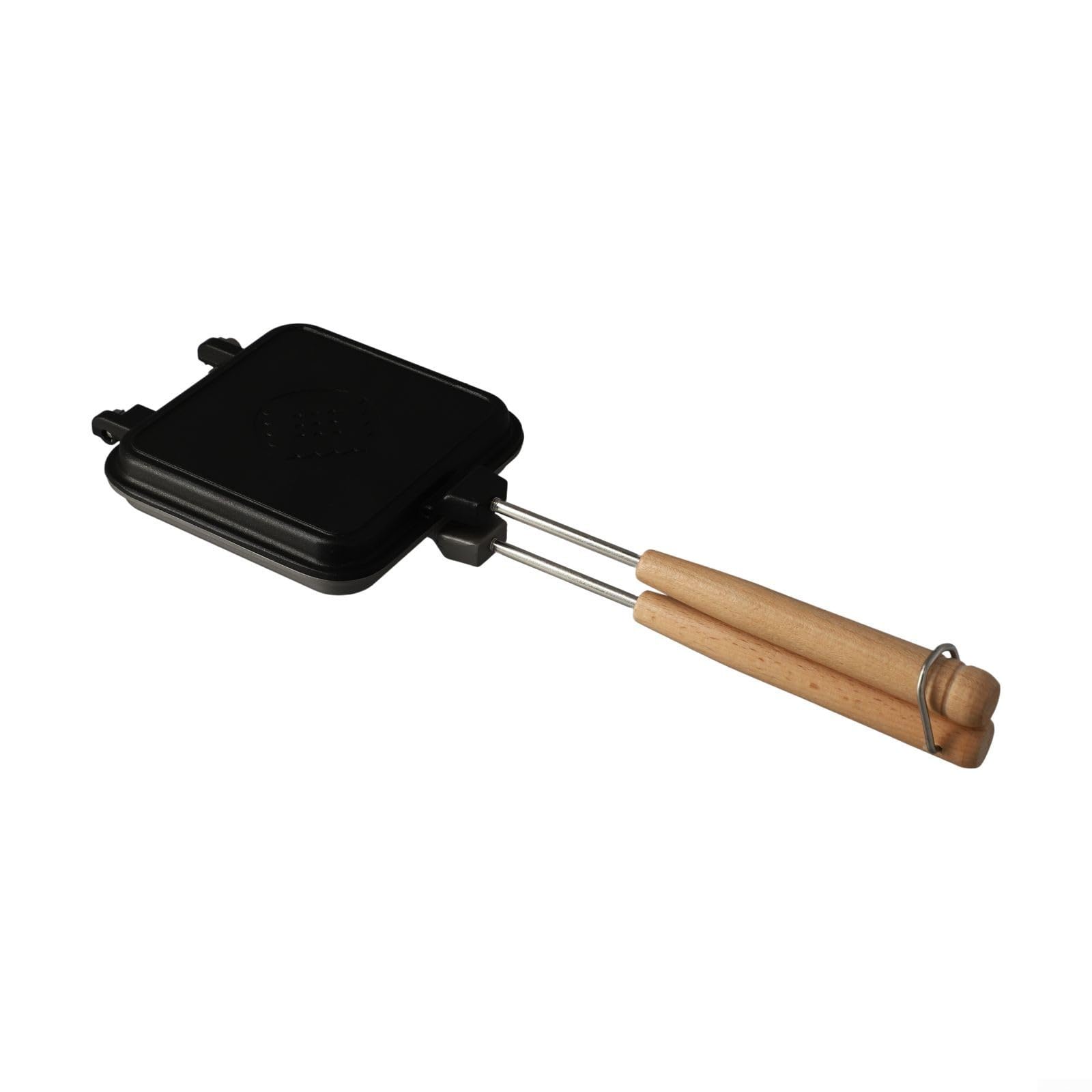 13.4in Cast Iron Waffle Sandwich Maker Double Sided Non-Stick Pan Kitchen Breakfast Cooking Tool with Insulated Handle