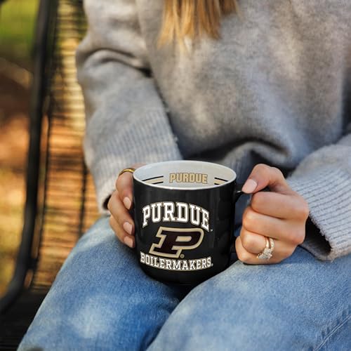 Image of Logo Brands NCAA Purdue Boilermakers 15 oz Stripe Coffee Mug - Vintage Team Logo, Inside Print & Stripes, Microwave & Dishwasher Safe- Great Gift For Fans & Alumni