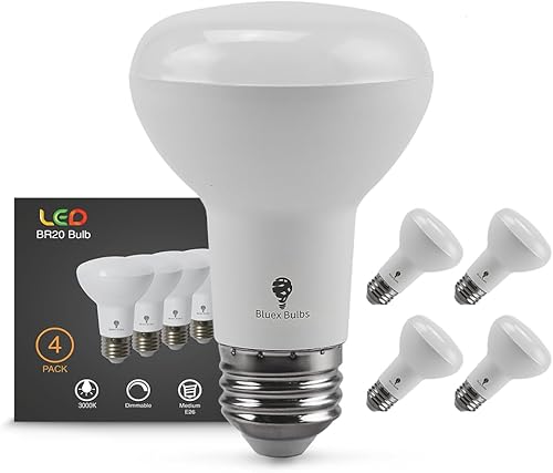 Bluex Bulbs Paquete de 4 bombillas LED de alta potencia BR20 HO de 10 W para interiores 3000 K blanco cálido regulable 800 lúmenes E26 75W base
