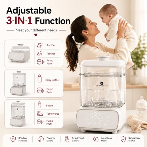 Image of StarAndDaisy Sterilizer for Baby Products, 7-in-1 Baby Bottle Sterilizer and Dryer with Milk & Food Warmer, Steam and Storage Mode, Holds Up to 5 Bottles & BPA-Free