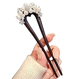Horquilla hecha a mano con flores de perlas, palillo giratorio para peinados elegantes, horquillas francesas de madera en forma de U