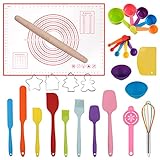 Silicone Spatula Set Rolling Pin Cookie Cutters Pastry Mat Measuring Spoons and Cups Pinch Bowls...