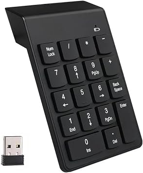 Numeric Keypad 2.4G Wireless Non-Interlocking Numeric Keypad with 18 Keys Numeric Keyboard with Receiver, Thin, Portable, Easy to Carry, 20 Million Times Heavy Duty for Desktop PC Notebook Compatible
