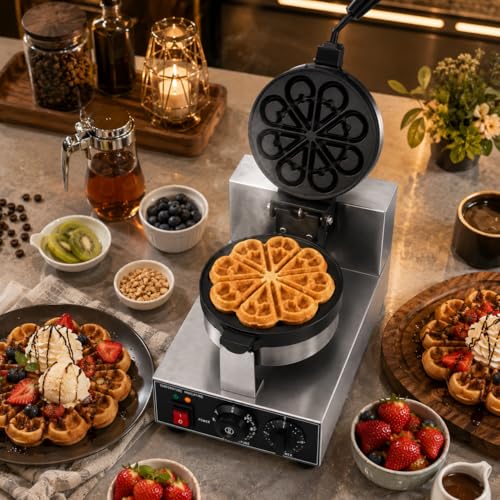 Image of Droplet Shape Rotary Waffle Maker, Commercial Electric Waffle Machine, Professional Belgian Waffle Baker for Cafe Bakery Restaurant