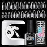 Gelike EC Nail Tips and Glue Gel Nail Kit, 6 In 1 Nail Glue Gel with Soft Gel Nail Tips Almond and C