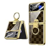SHIEID Samsung Z Flip 4 Case, Z Flip 4 Case with Ring Phone Case, Electroplating Color Painting Temp