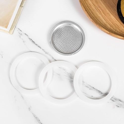 Miniatura 6 de 1 filtro y 3 sellos de silicona de repuesto para cafetera de aluminio Moka Pot y estufa Espresso (3 tazas)