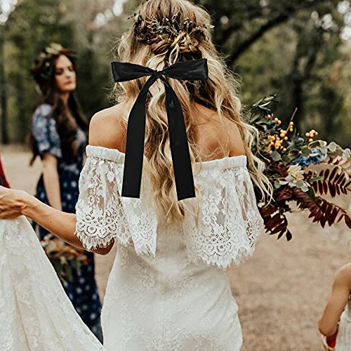TONIFUL 4cm X 22M Wide Black Satin Ribbon Solid Fabric Ribbons for Wedding Car Decoration Chair Sash Crafts Gift Wrapping Cutting Ceremony Table Bows Floral Sewing Party Decoration - Image 3