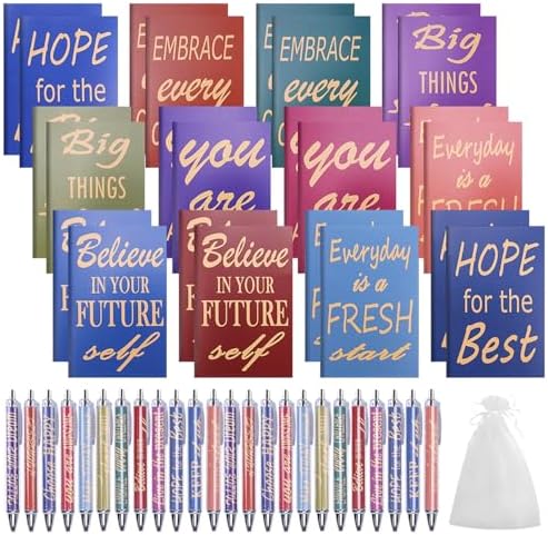 Zcargel 72 Pcs Inspirational Gifts Bulk Set,Motivational Notepads Ballpoint Pens with Organza Bags Modern Farmhouse Journal Notebooks Christmas gifts for Teachers Office Party Favor Supplies