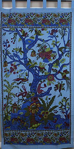 Tree of Life Tab Top Curtain-Drape-Door Panel-Blue