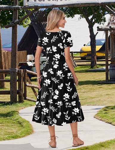 Image of Zeagoo Women Summer Midi A Line Dress Short Sleeve Casual Flowy Tiered Beach Long Sundress with Pockets 2026 Vacation Travel