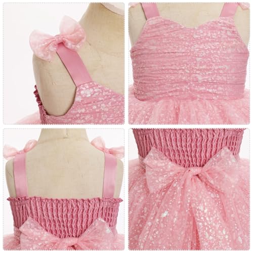IDOPIP Toddler Baby Girls Sequin Bowknot Tutu Dress Smocked Princess Birthday Party Dresses Pageant Wedding Tulle Gown 1-6T3