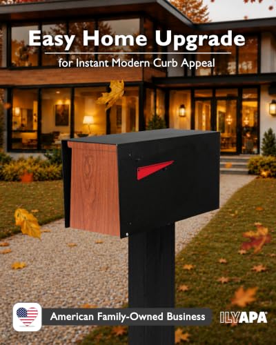 Image of Ilyapa Large Modern Mailbox for Outside - Black & Redwood Grain