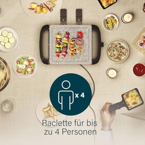Princess Raclette-Grill für bis zu 4 Personen – mit Naturstein-Grillplatte und einstellbarem Thermostat, 600 Watt, inkl. antihaftbeschichteten Raclette-Pfännchen, leicht zu reinigen