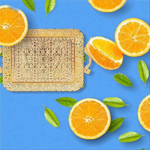 Alisveristime Turkish Ottoman Authentic Floral Design Zamak Serving Tray For Coffee & Tea (16.50 In X 11 In) (Gold) #TOP7