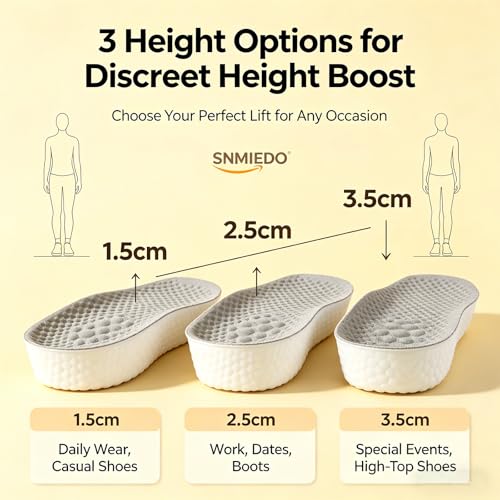 Image of 3Pairs Height Increase Insoles - Invisible Heel Lift Inserts for Men & Women, Shock Absorption Elevator Shoe Pads with Arch Support, Boost Height 1.5 /2.5 /3.5cm for Sneakers Boots Shoes