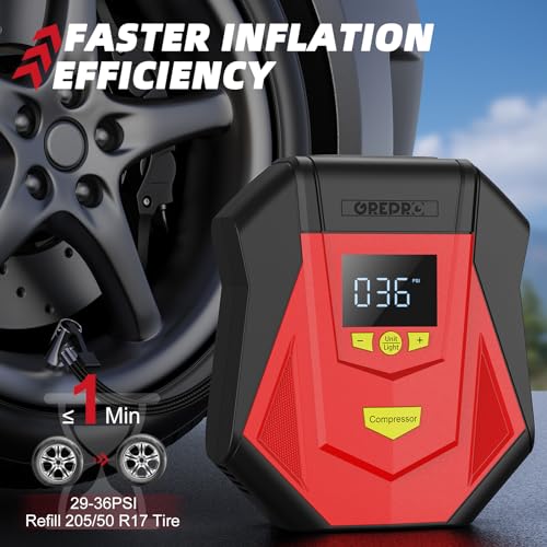 Portable Tire Inflator for Cars, Motorcycle, Bicycle - 12V Air Compressor Pump with Pressure Gauge and LED Light
