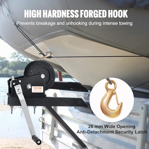 VEVOR Hand Winch, 3500 lbs Pulling Capacity, Boat Trailer Winch Heavy Duty Rope Crank with 33 ft Steel Wire Cable and Two-Way Ratchet, Manual Operated Hand Crank Winch for Trailer, Boat or ATV Towing by VEVOR - Image 4