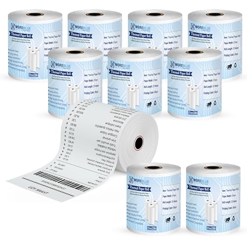 Image of MOREBLUE 57mm x 25m Thermal Receipt Paper Rolls Pack of 10, Premium POS Billing Paper for Credit Card Machines & Petrol Pumps