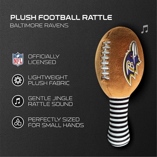 Image of Baltimore Ravens Plush Football Rattle by Smilo - Officially Licensed NFL Baby Rattle Toy - Soft Baby Rattle with Bell - for Babies and Toddlers from 3 Months