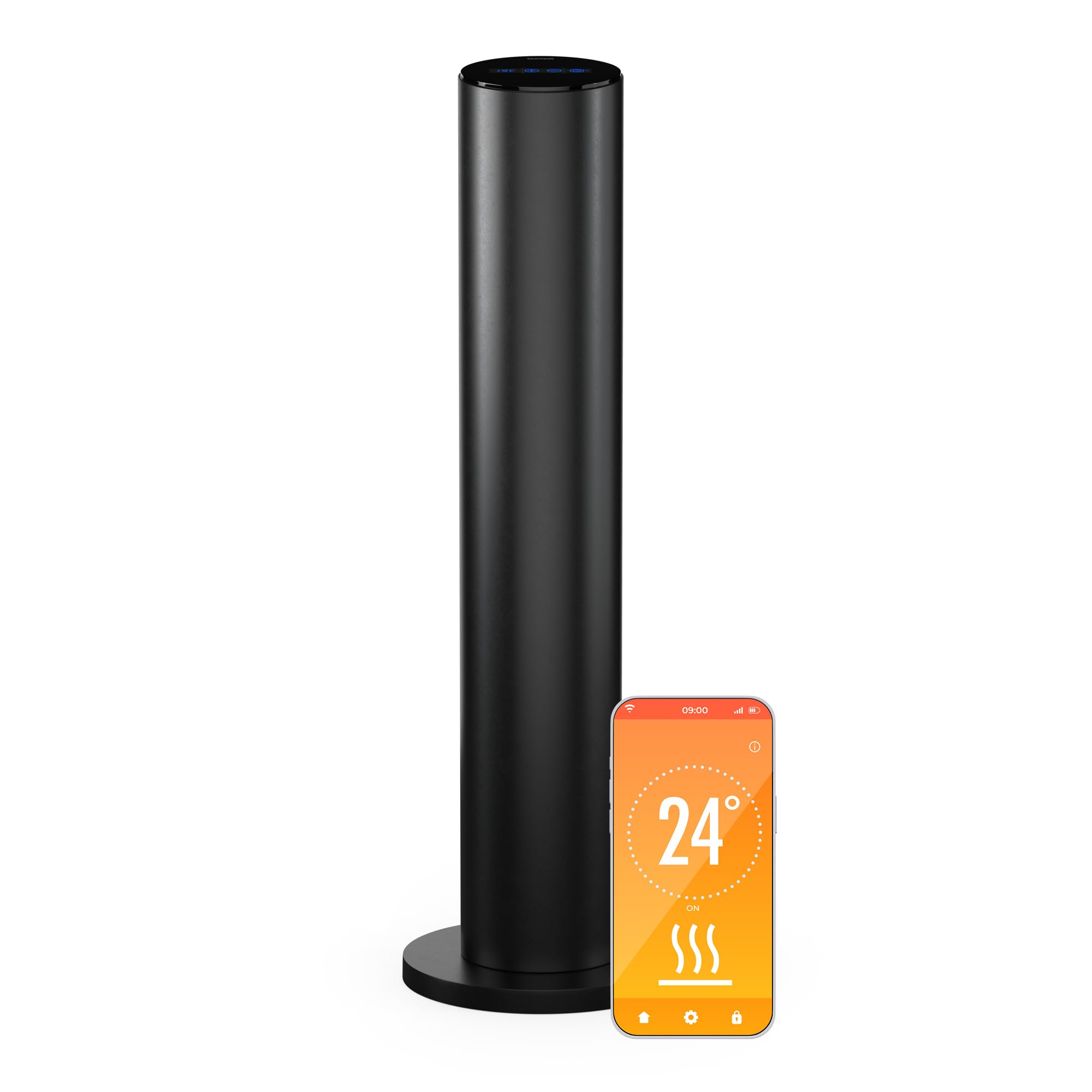blumfeldt SmartFlow Tower 700W Infrared Heater – 360° Heat, WiFi & App Control, Touch Panel, Thermostat, Overheat Protection, Portable, Energy-Efficient, Ideal for Rooms 7-14m², Black
