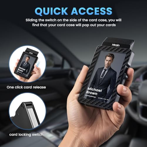 Minimalist Wallet for Men, Slim Aluminum Metal Money Clip Card Holder, RFID Blocking Pop Up Card Case, Mens Wallet with ID Window, Front Pocket Wallet, Gifts for Him (Carbon Fiber)2