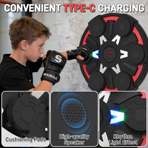Image of Music Boxing Machine for Kids & Adults - Wall Punching Pad with Lighting, 9-Speed Bluetooth Boxing Game with Gloves, Wall Mounted Exercise Equipment, 2026 Upgrade Boxing Equipment for Kids Age 6+