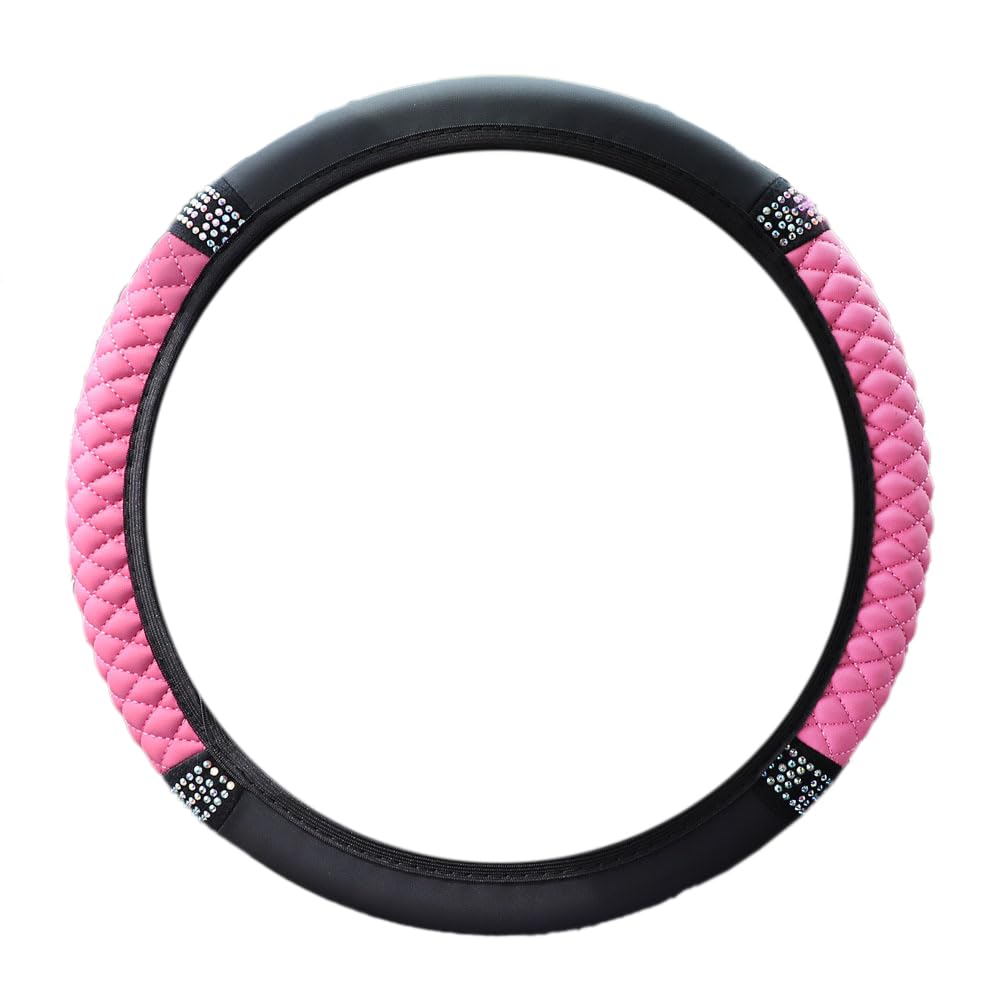 Upgrade4cars Coprivolante Auto Universale Nero Rosa in Finta Pelle | Copertura di Volante Diametro 37-38 cm | Accessori Auto Interno | Regali per Donna e Uomo