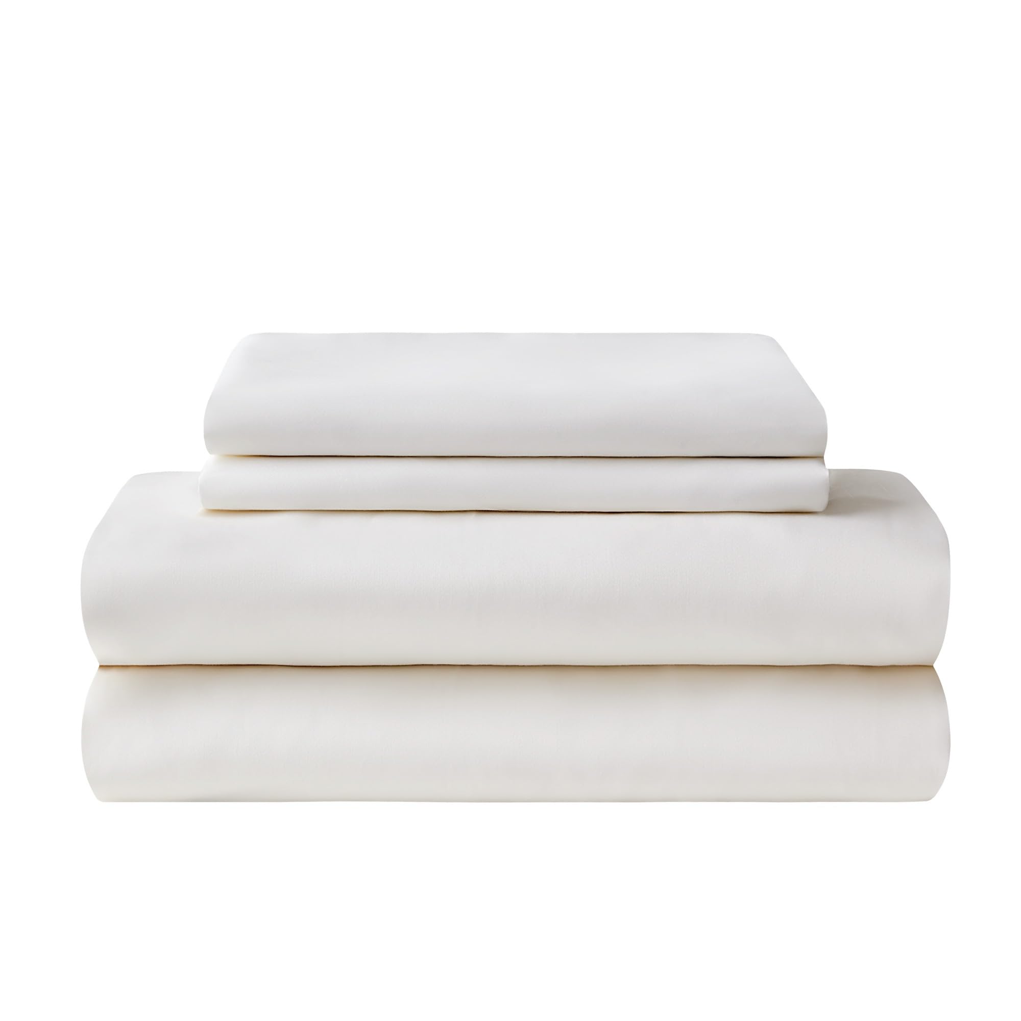 Sonive Juego de Funda nórdica de satén de algodón de 400 Hilos, 135x200 cm, 50x80 cm x 1, Blanco