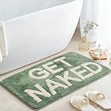 YUESIKJ Badezimmerteppich “GET Naked” Bunt Badematte rutschfest 40 x 60cm Waschbar Badteppich “GET Naked” Bath Mat Spaßig Badvorleger für Dusche WC Deko, Saugfähig Badvorleger (Grasgrün)