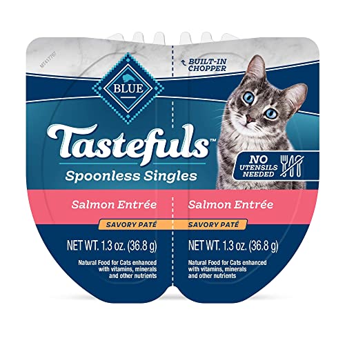 Image of Blue Buffalo Tastefuls Spoonless Singles Natural Wet Cat Food Pate, 2.6-oz Twin-Pack Trays, Salmon Entree (24 Count)