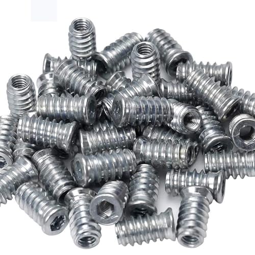 Visxcnu 30 PCS M6 Tuercas para Madera, Remaches de Tuerca, Insertos Tuerca M6, Tuercas de Rosca Hexagonal Aleación Zinc, InsercióN Roscadas de Acero al Carbono y Zinc,Insertos de Madera Surtidos