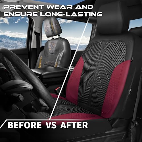 Image of CAR PASS Waterproof Car seat Covers Front Seats Covers Neoprene Wetsuit, All-Weather Non-Slip Durable, Universal Fit for SUV Sedans Trucks Vans Automotive, Armrest Airbag Compatible, Emboss 2 Red