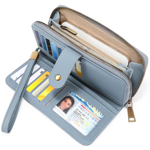 Image of GAEKEAO Wallet for Women Clutch RFID Blocking Wristlet Leather Purse Large Capacity Credit Card Holder with Grip Hand Strap