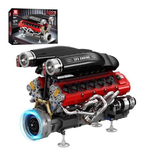 Reobrix V12 Supercar Engine Building Set 33016 with Motor, 1240 Pieces | Motorized V12 Engine Model Kit for Adults, Mechanical Building Blocks with Moving Pistons, Gears, Flywheel and Transmission