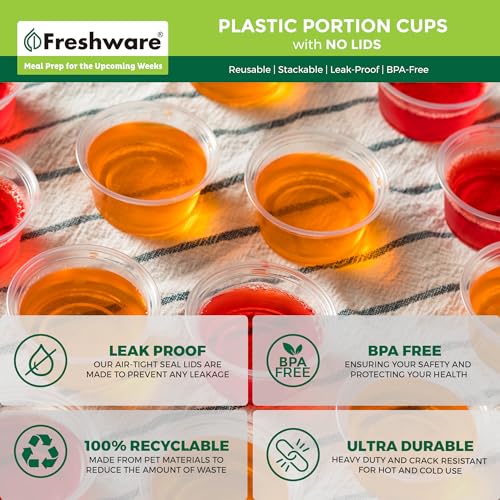 Image of Freshware Plastic Portion Cups (No Lids) [2 Ounce, 250 Count] Disposable Plastic Cups for Meal Prep, Salad Dressing, Jellos Shot Cups, Souffle Cups, Condiment and Dipping Sauce Cups