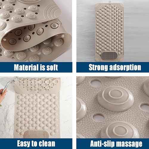 Image of Charge -X Anti Slip Bath Mat with Foot Scrubber for Bathroom | 2-in-1 Silicone Shower Mat with Suction Cups & Drainage Holes | Deep Cleaning Foot Scrubber Massage Mat (70 x 35 cm) Beige