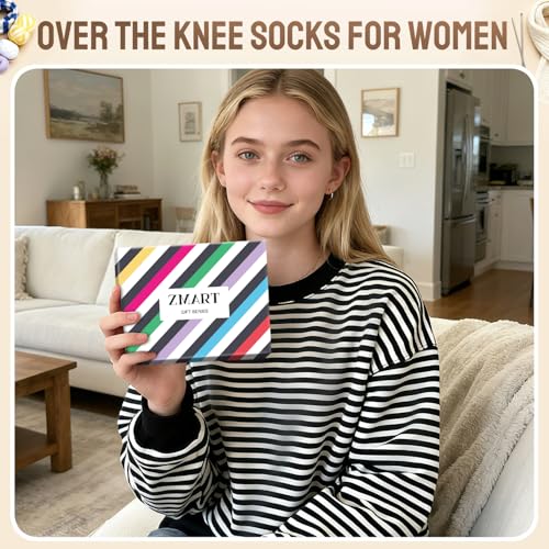 Image of Zmart Women's Striped Thigh High Socks - Long Over the Knee Socks for Teens and Women