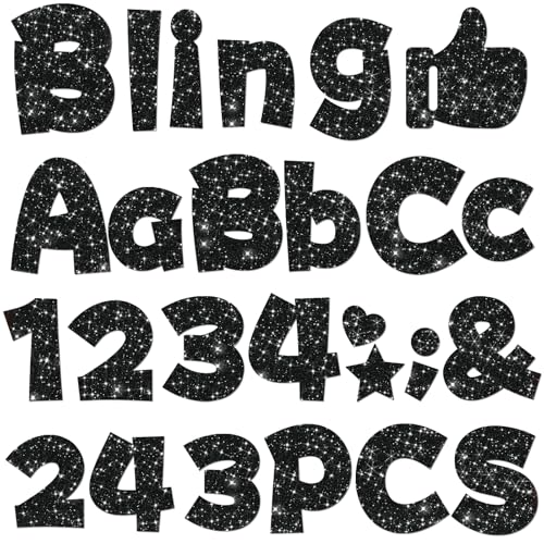 Image of 243 Pcs Glitter Bulletin Board Letters, Numbers and Punctuation 4 Inch | Cut Out Letters for Bulletin Board Decorations, Poster Board Letters Alphabet Cutouts for Classroom Wall Decor (Black)