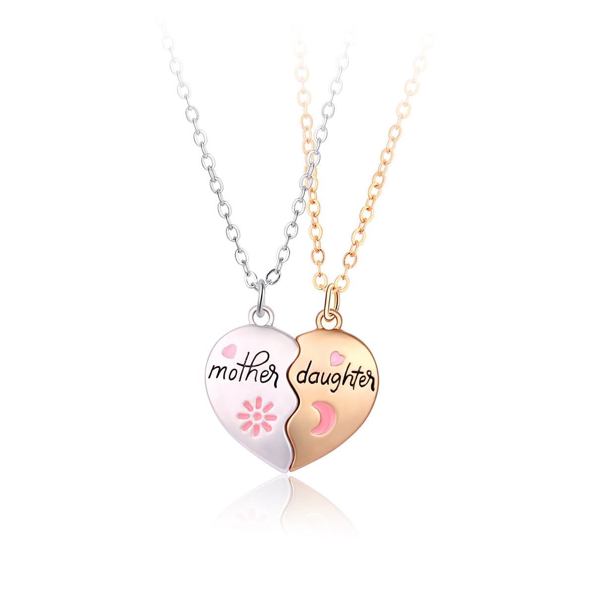 2PCS Mother Daughter Matching Heart Necklaces, Sun Moon Pendant
