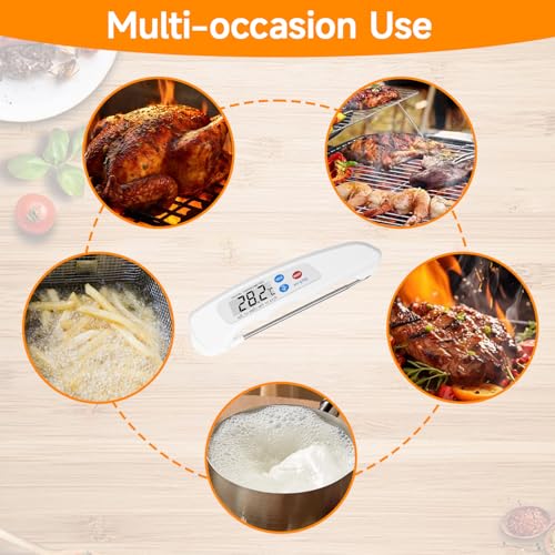 Meat Thermometer, Digital Food Thermometer Waterproof with Backlight LCD Screen °F/°C & Auto On/Off Foldable Probe Instant Read Cooking Thermometer for Kitchen Outside BBQ (White) - Image 5