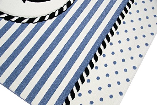 Kindertapijt Maritim Kinderkamerkleed Jong vloerkleed met anker in blauw crème maat 120 cm Rund - Afbeelding 4