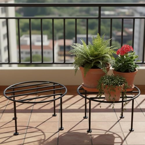 Image of Round Plant Stand Galvanised Metal Flower Pot Holder Gamla Support Corner Rack Outdoor Display Shelf for Home Garden Balcony Decoration 23 x 23 x 11 Cm (3)