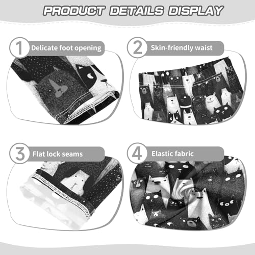 Girls Leggings Black and White Cats Soft Toddler Leggings for Girls Kids Pants Size 4T-10T3