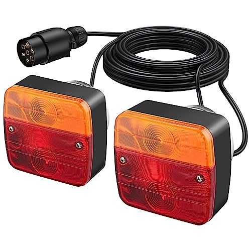 Justech 2 x Luci Posteriori Impermeabile Fanali Posteriori Di Tipo Magnetico Super Luminoso 12V Universali per Auto Camion Trattore Caravan Rimorchi HGV -E-Mark